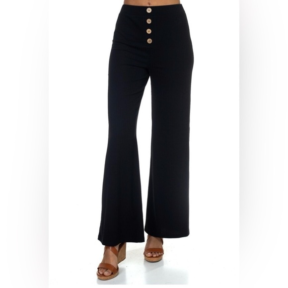 New High-Waisted Black Button-Detail knit Pants S, M, L - Picture 4 of 5